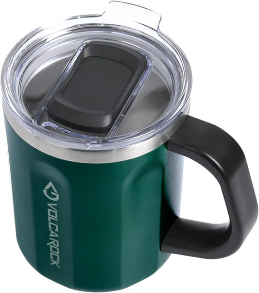 16 Oz Coffee Mug with Handle and Lid, BPA Free Coffee Cup, Keep Cold 6 Hours and Keep Warm 5 Hours, Great Tea Mug for Home Offie and Outdoor Use (Deep Green) by VOLCAROCK
