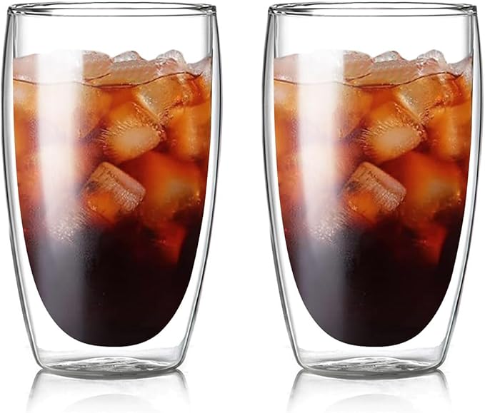 Set of 2 Double Wall Glass Coffee Mugs (15oz) - Insulated Clear Borosilicate Glass Cups for Latte, Cappuccino, Tea, and Espresso - Heat Resistant Glassware Gift for Christmas & Birthday by Unknown