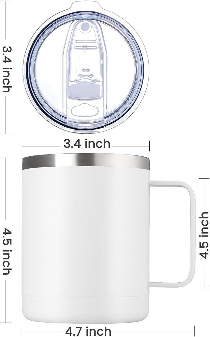 MEWAY 12oz Coffee Mug With Handle 4 Pack Bulk,Stainless Steel Insulated Travel Tumblers With Sliding Lid,Double Wall Vacuum Camping Cup for Hot & Cold Drinks Tea (White,Set of 4) - Image 4