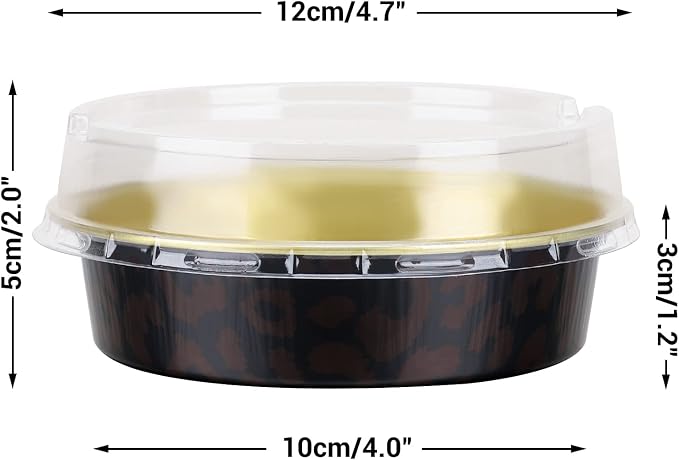 Beasea 20 Pack 4” Mini Pans with Lids, 8oz Disposable Aluminum Baking Foil Tins Round Small Black Dark Red Spot Container for Individual Cupcake Dessert Muffin Ramekin Cheesecake Quiche Oven Dishes - Image 2