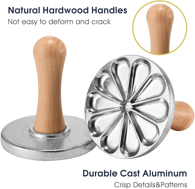 OPPEIN Cookie Stamps Set of 3, Metal Christmas Cookies Press Cutter Mold with Wooden Handle, Cookie Decorating Supplies for DIY Baking, Cake, Pastry,Christmas