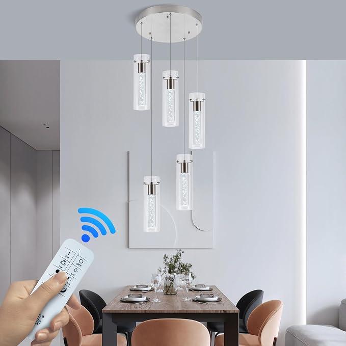 Pendant Lights Kitchen Island Brushed Nickel, 3000K-6000K Dimmable LED Pendant Light Fixtures with Remote, Modern Kitchen Pendant Lighting Over Island for Dining Room & Bar Counter by Bestwest