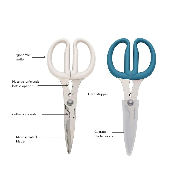 KitchenAid Multipurpose Shear Set, Versatile Scissors with Nutcracker, Bottle Opener, Ergonomic Handles with Protective Blade Covers, 2-Piece - Image 6