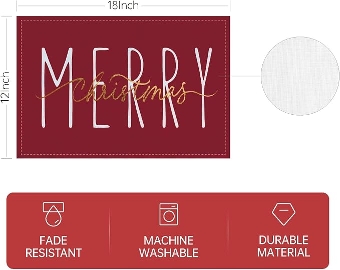 ONWAY Merry Christmas Gold Placemats 12x18 Inch Set of 4 Xmas Winter Holiday Place Mats for Home Party Kitchen Dining Table Decorations - Image 5