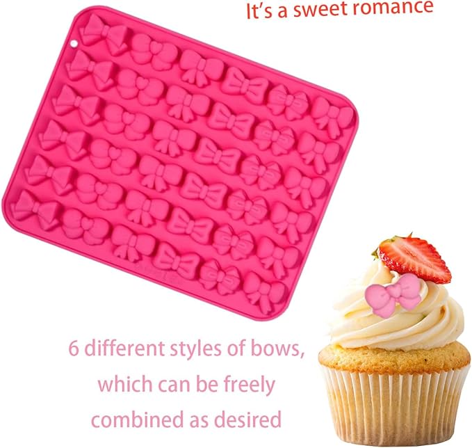 Silicone Mini Bow Molds, Featuring 6 Different Bow Shapes, Are Suitable For Making Candies, Jellies, Cookies, Sugarcraft, Pastries, Cake Decorations.