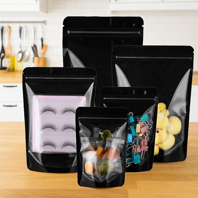 150 Pcs Mylar Bags for Food Storage, 6x9 Mylar Bag with Window Stand Up, Small Holographic Resealable Bags Smell Proof Bag Food Packaging for Small Business Freeze Dried Candy Jewelry Foil Packaging - Image 8