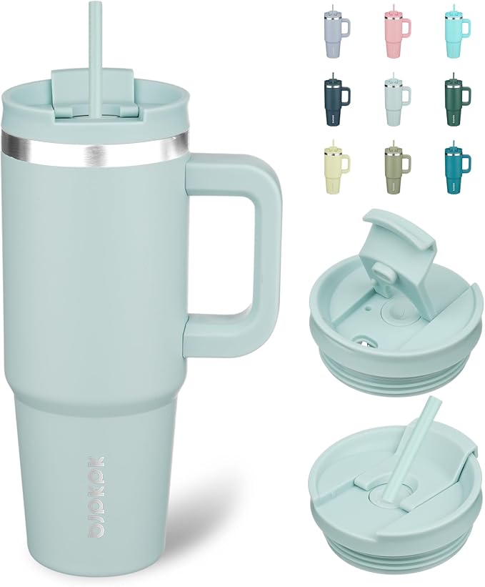 BJPKPK 30 oz Insulated Tumbler with Handle & Straw, Stainless Steel | Double Wall Vacuum Insulation, Leak Proof, BPA Free, Dishwasher Safe, Cupholder Friendly, Travel & Outdoor, Blue Haze by BJPKPK