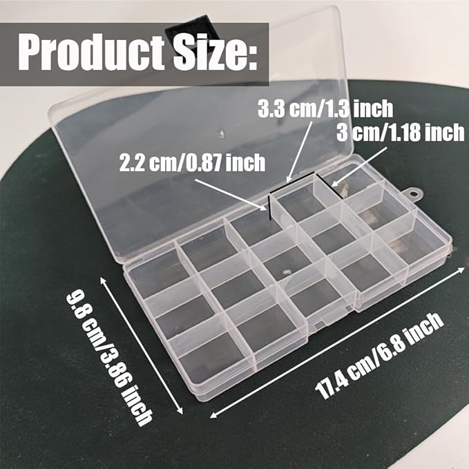 4 Pcs 15 Grids Clear Organizer Box Plastic Storage Container with Fixed Dividers Black Buckle for Electronics Jewelry Beads Art DIY Crafts Small Parts Non-Adjustable Dividers