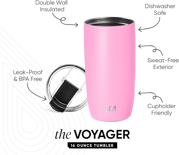 Simple Modern Travel Coffee Mug with Lid | 16oz | Pink | Voyager Coffee Cup, Coffee Tumbler for Hot & Iced Drinks | Insulated Stainless Steel Travel Mug | Dragon Fruit - Image 2