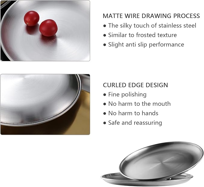 Stainless Steel Plates,2 Pcs 10 Inches Dinner Platess Camping Plate,Perfect for Snack Candy Pizza Fruit Camping Etc.Reusable and Dishwasher Safe (2, 10 inches) - Image 4