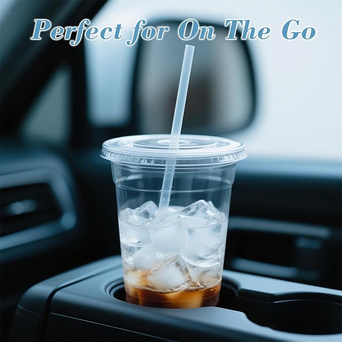 Ginkgo 100 Pack 24oz Clear Plastic Cups with Lids and Straws | Leak-Proof & Sturdy Disposable To Go Iced Coffee Cups for Smoothies, Lemonade - Image 4
