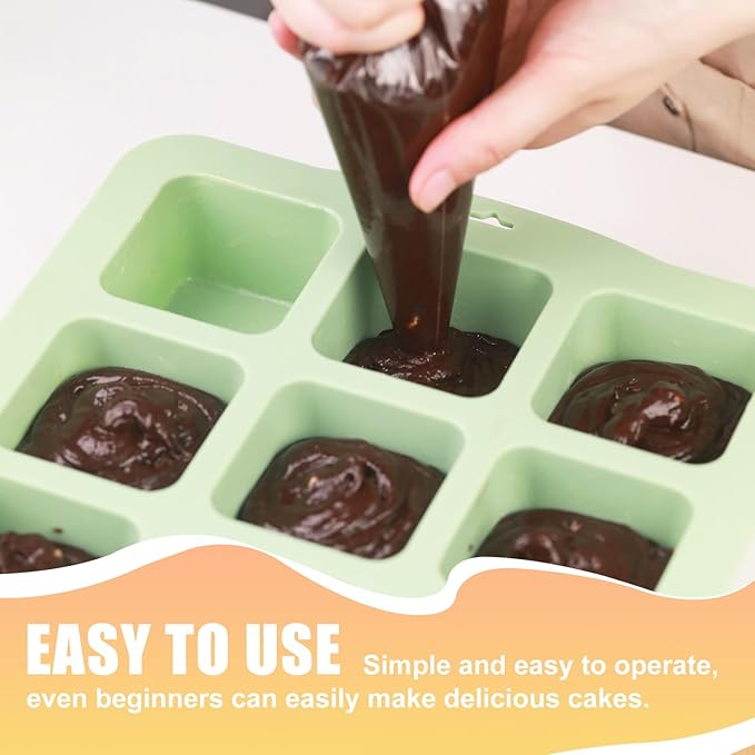 QELEG Silicone Brownie Pan with Dividers, 2 Set All Edges Square Cupcake Muffin Pans Non-Stick Baking Molds for Brownie Bites, Fudges and Keto Fat Bombs 2Pcs/12-Cavity