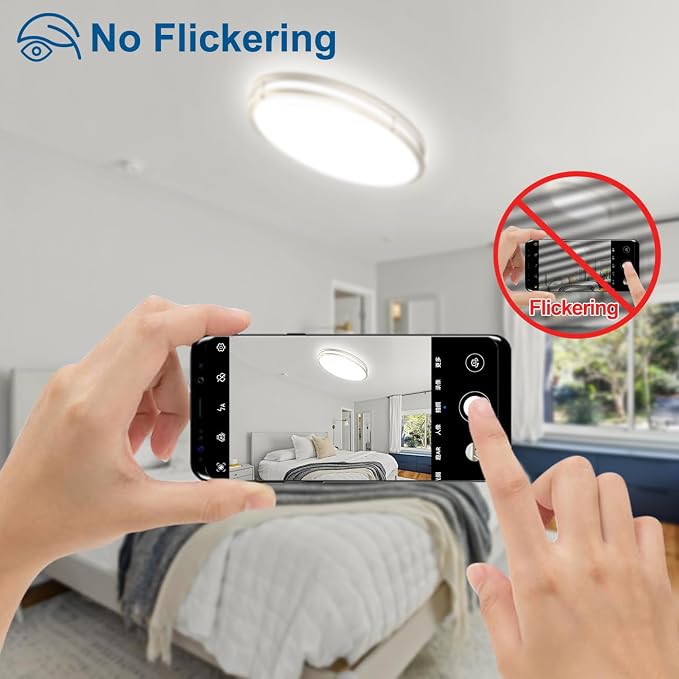 DAKASON 24Inch Oval LED Flush Mount Ceiling Light, 40W Large LED Light Fixture Ceiling for Kitchen/Living Room, 3500K/4000K/5000K Dimmable, Modern Low-Profile for Dining Room/Laundry, Brushed Nickel - Image 7