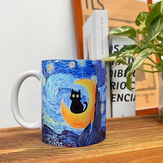 Graduation Gift for Her Bestie Sister Cat Lover, Famous Art Paintings Funny Cat Coffee Mug for Artist Art Lover Teacher, Famous Picture Classic Vincent Aesthetic Canvas Mug - Image 2