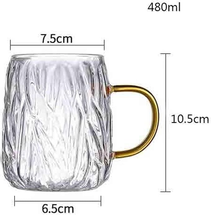Glass Tumblers Glass Coffee Mugs with Handles for Tea Latte Juice Kitchen Glassware(Amber) - Image 2