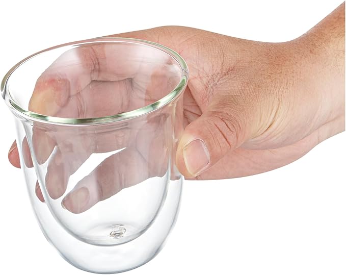 Restaurantware-Forma Professional 6.8 Ounce Double Wall Coffee Cups, 12 Insulated Latte Glasses - Dishwashable, Reusable, Clear Glass Beverage Cups, Freezable, For Hot Or Cold Beverages