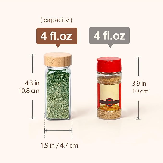 ComSaf Glass Spice Jars with with Labels 4 oz 24 Pack Bamboo Lids Bulk Set | Empty Containers, Seasoning Herb Powder, Salt Pepper Chili, Spice Rack Organization, Kitchen Cabinet Storage, Funnel Included - Image 6