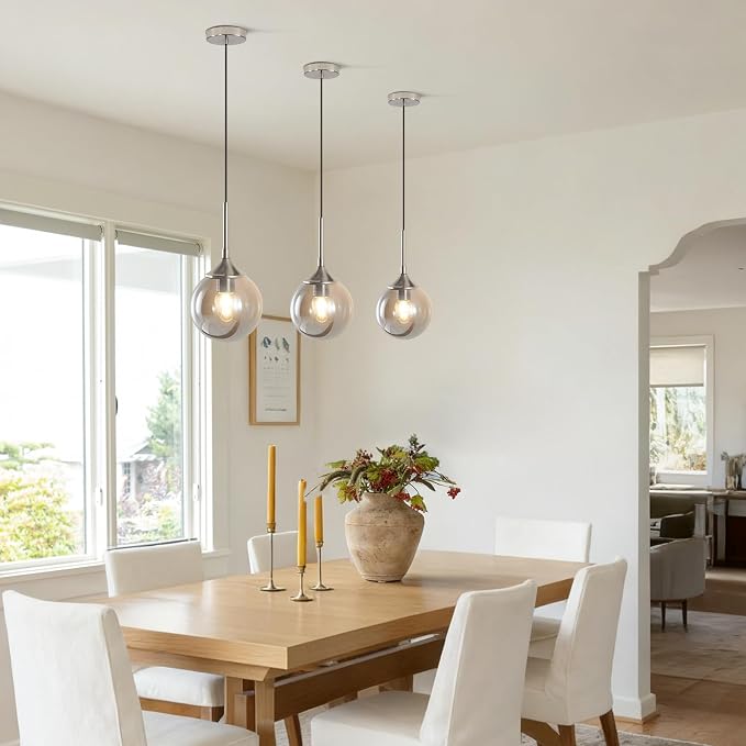 KCO Lighting 7.1” Smoked Glass Pendant Light Single Pendant Light Brushed Nickel Dining Room Light Fixtures Globe Hanging Light Fixture - Image 6
