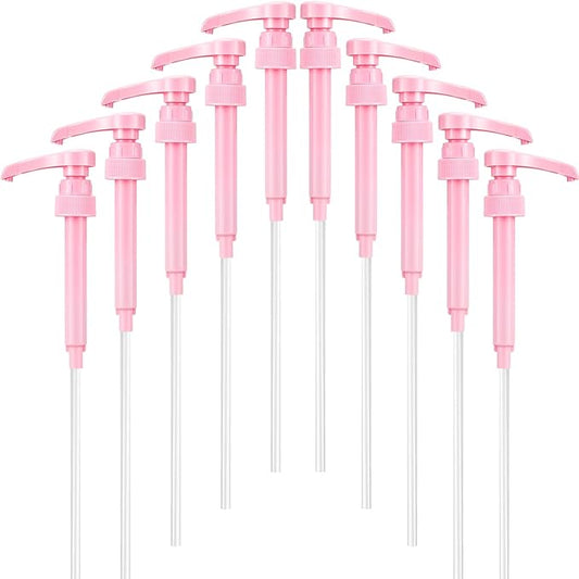 Patelai 10 Pcs Coffee Syrup Pump, Pink Plastic Pumps for Syrup Bottles 750ml - 1L, Reusable Syrup Pump Dispenser