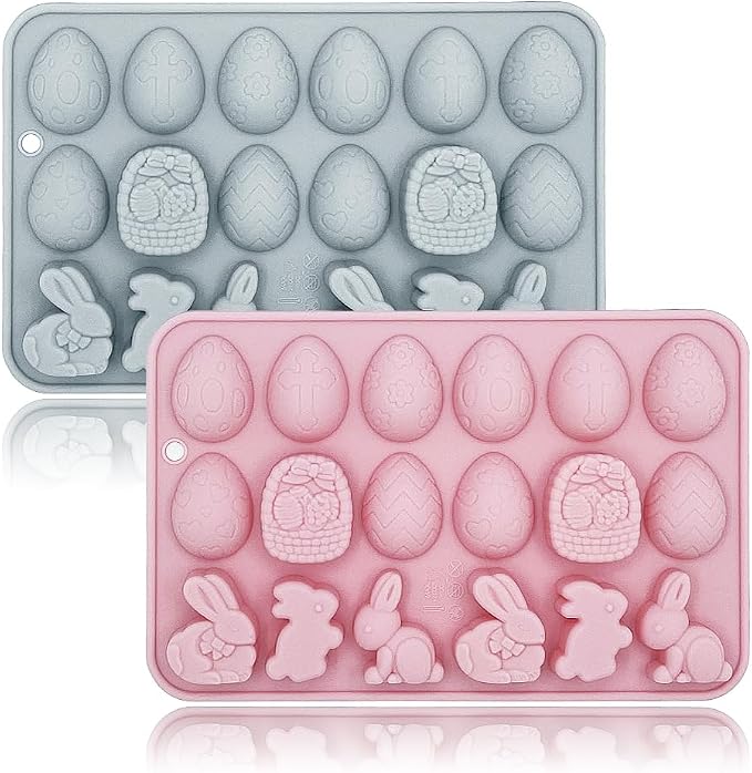 2 Pack Easter Gummy Chocolate Molds 18 Cavities Egg Rabbit Candy Mould Tray Baking Tools for Chocolate Cake Dessert Candy Mousse Pastry Handmade Soap Cupcake Topper Crayons by BENEKIY