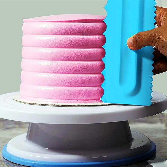 11 Pcs Cake Scraper Set Cake Edge Scraper Cutters with Adjustable Butter Smoothing Cream Scraper Tool Cake Decorating Comb Icing Smoother for Cake Cream Baking Decorating- (Blue)