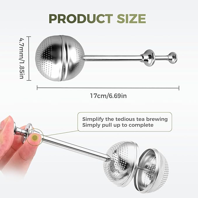 Stainless Steel Tea Infuser Strainers, 2025 New Loose Leaf Tea Filter, Ultra-Fine Mesh Filter Cup, Large Capacity Reusable Cup Filter, For Brewing Loose Leaf Tea And Coffee (Handle 1PC)