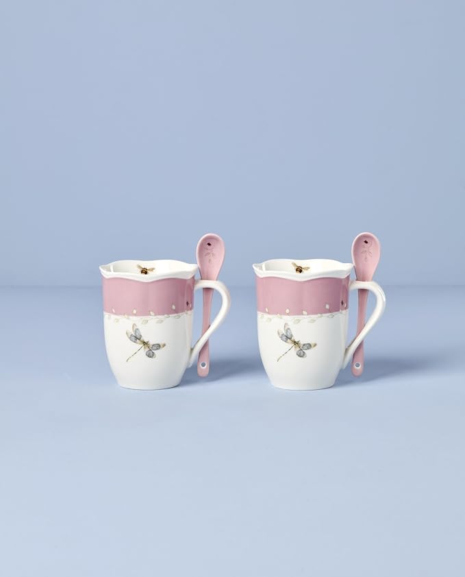 Lenox 897803 Butterfly Meadow Color Mugs With Spoons, Set Of 2, Pink - Image 2
