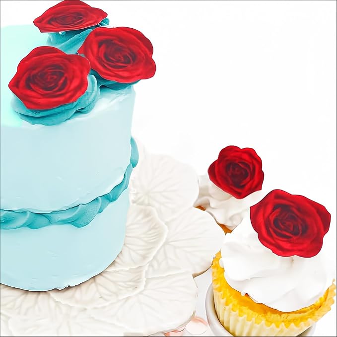 Sugar Robot -Red Roses - Edible leaves for cake decorating - Premium Crafted - Made in the USA Cake -Set of 15 by SugarRobotInc