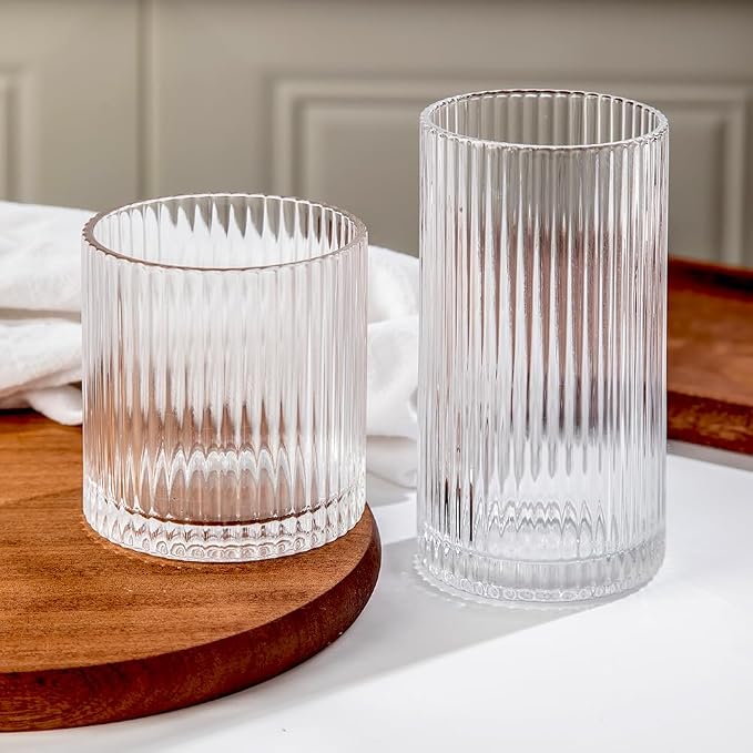 Ribbed Drinking Glasses 6pcs, 12oz and 10oz Glassware, Tumbler Glasses Cup Set for Wedding, Party, Christmas Gift, Clear - Image 9