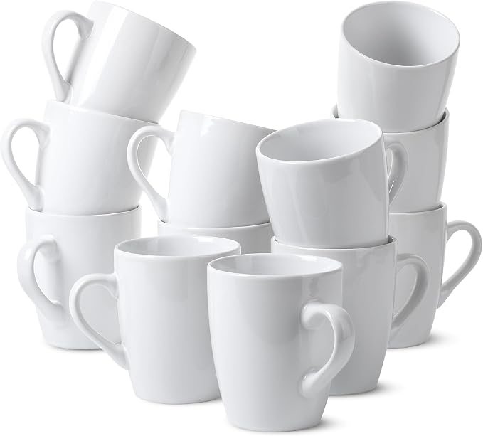 BTaT- White Coffee Mug Set, 12 Pack, 12oz, Ceramic Coffee Cups | Bulk Mug Set for Home, Office, Café, Hot Beverages, Tea, Cappuccino, Everyday Drinkware Use by BrewToATea
