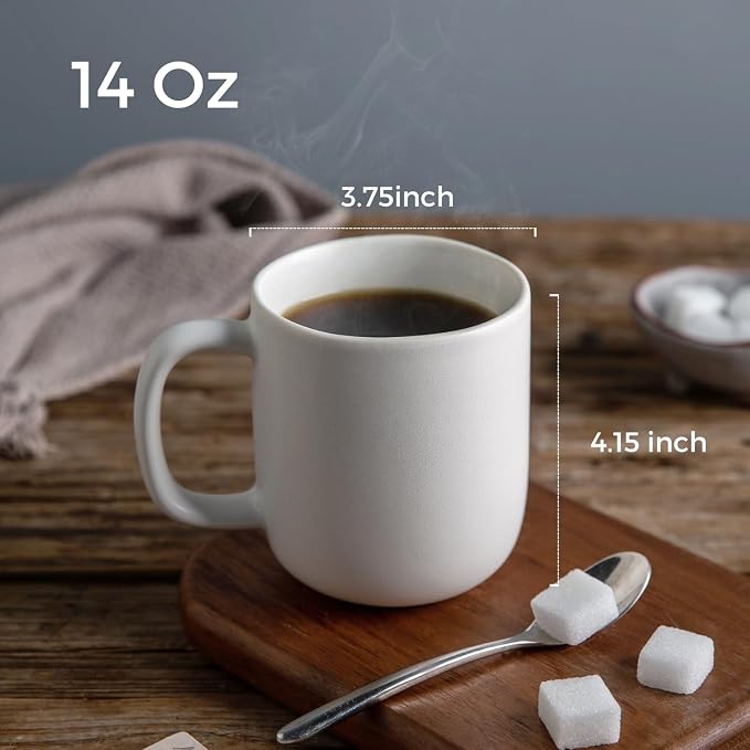 AmorArc 14oz Coffee Mugs Set of 6, Ceramic Coffee Mugs with Large Handle & Wavy Rim for Latte/Hot Cocoa/Tea, Stylish Coffee Cups for Men Women. Oven,Dishwasher&Microwave Safe, Matte White - Image 2