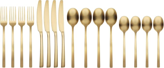 Cambridge Silversmiths Beacon Flatware Set, 18/0 Stainless Steel, Dishwasher Safe, Flatware Collection, Gold Satin, 16-Piece, Service for 4 - Image 2
