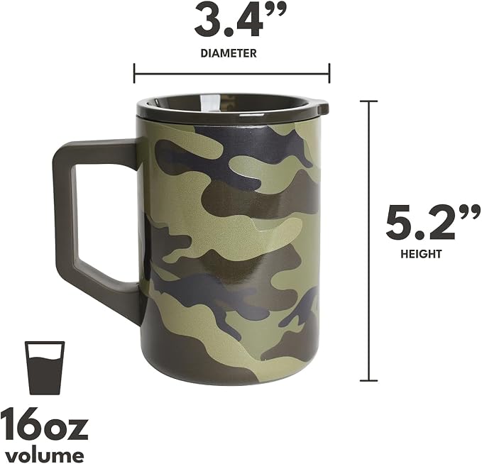 Elemental Insulated Coffee Mug - Triple-Wall Stainless Steel Summit Travel Cup for Hot and Cold Drinks - Thermal Coffee Mug with Lid and Handle for Camping, Office & Travel 16oz - Dark Green Camo - Image 2
