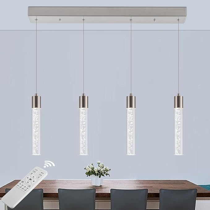 Pendant Light Kitchen Island with Remote Control & Dimmable, Modern Brushed Nickel Pendant Light Fixture for Dining Room 3000K/4000K/6000K - Image 5