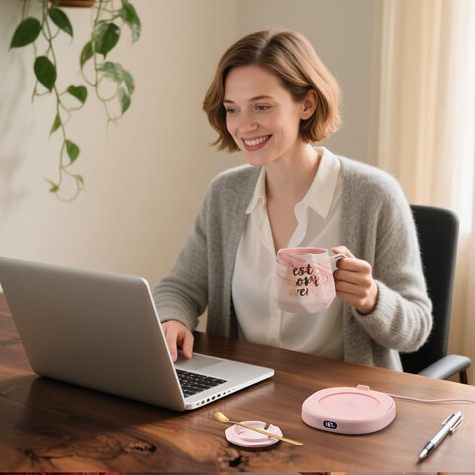 Coffee Mug Warmer & Best MOM Ever Mug Set, Smart Heated Electric Cup Warmer for Desk Office, 4 Temperature Control Beverage Tea Coffee Warmer, 8h Auto Shut Off Candle Plate, Women Mom Gifts from Son - Image 2