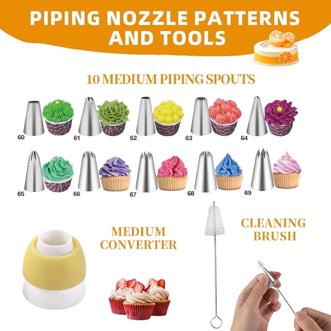 Yellow baking tools set, Yellow gold Cake Turntable kit with 10 Large Piping Tips, 50 Piping Bags&2Ties, 2 Spatulas,3Icing Scrapers,spring sunshine baking kit pastel colors for Cake Decorating