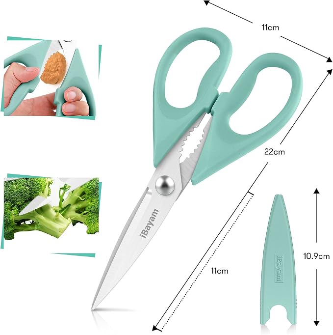iBayam Kitchen Scissors, Set Of 2, Aqua Sky, Black Kitchen Utensils Set | for New Home Essentials, 2-Pack Protective Sheath, Dishwasher Safe, Stainless Steel Scissors, Built-In Bottle Opener - Image 3