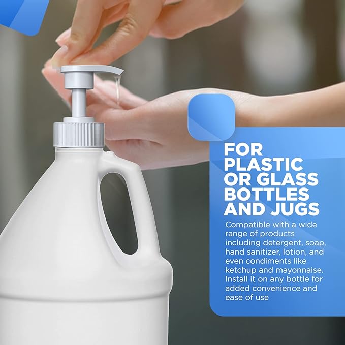 Gallon Pump Dispenser for Glass Jugs or Plastic Bottles - Compatible with Listerine Pump 1-1.5L Bottle Heavy-Duty Commercial Grade for Syrup, Soap, Condiments, Detergent - Pack of 4 White Pumps