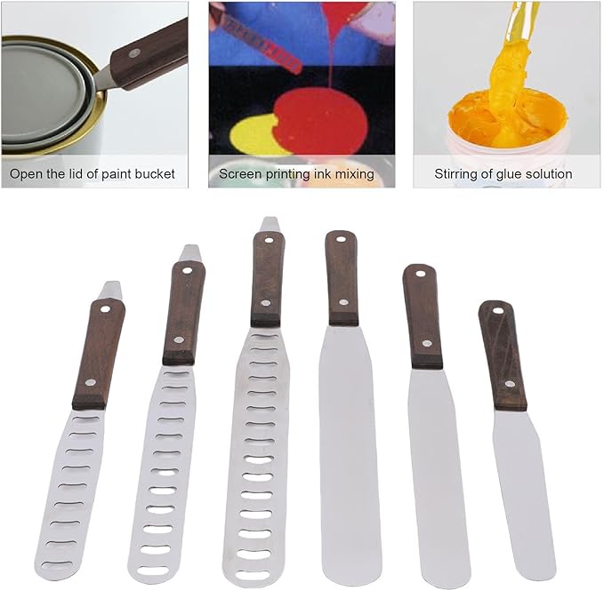 Gugxiom 6Pcs Straight Icing Spatula Set, Stainless Steel Cake Decorating Frosting Spatulas, with Wooden Handle