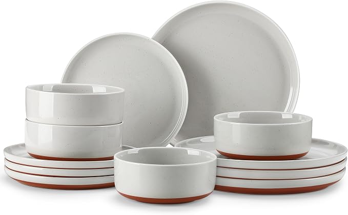 MALACASA Plates and Bowls Sets, 12 Pieces Modern Stoneware Dinnerware Set for 4 Kitchen Dinner Set Ceramic Dishware Dishes Set Microwave and Dishwasher Safe, Grey, Series TARA by MALACASA