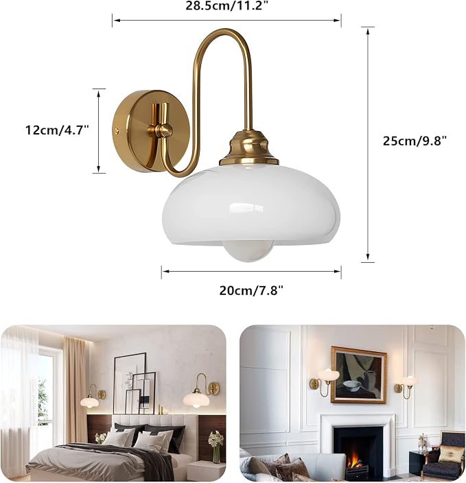 Vintage Gold Wall Sconce Mid Century Vanity 1-Light Glass Wall Mounted Light Up and Down Background Wall Lamp Brushed Brass Finished Lighting Bauhaus Wall Sconce for Bedroom, Kitchen, Hallway - Image 2