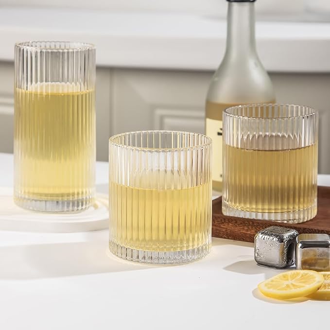 Ribbed Drinking Glasses 6pcs, 12oz and 10oz Glassware, Tumbler Glasses Cup Set for Wedding, Party, Christmas Gift, Clear - Image 8