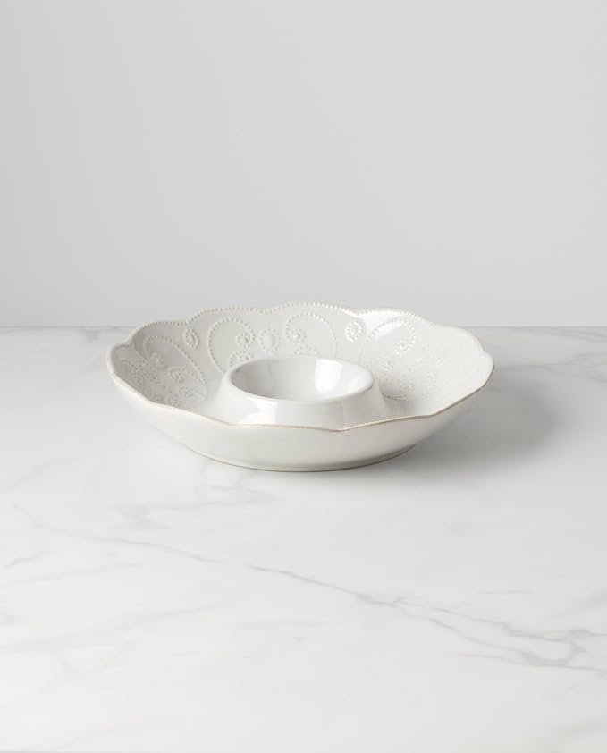 Lenox French Perle White Chip and Dip Tray | dishwasher safe, microwave safe | 12 inch, elegant scalloped design, gift for women, serving dishes set - Image 2