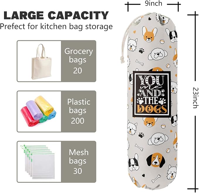 Funny You Me & The Dogs, Grocery Bags Holder Organizer For Shopping Bags, Wall Mount Plastic Bags Storage Container Dispensers, Gift For The Preferred Family And Friends - Image 3