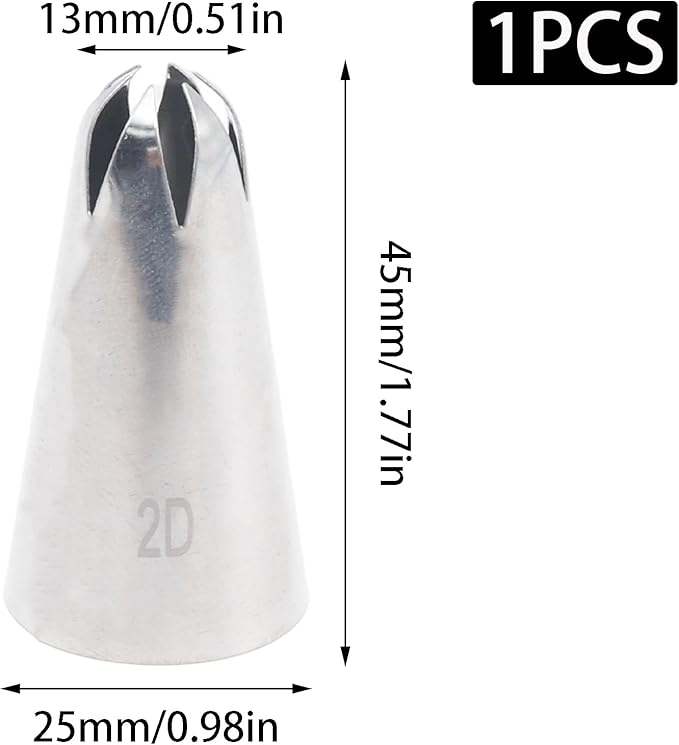 1 Piece 2D Piping Tip, Stainless Steel Icing Nozzles, Cake Baking Tools for Buttercream, Birthday Cake, Cookie Icing, Cupcake or DIY Art (2D)