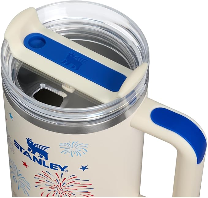 STANLEY Quencher H2.0 Flow State Tumbler, 40 oz, Cream Royal Fireworks | Handle and Straw | 3-Position Lid | Cup Holder Compatible for Travel | Insulated Stainless Steel Cup | BPA-Free - Image 2
