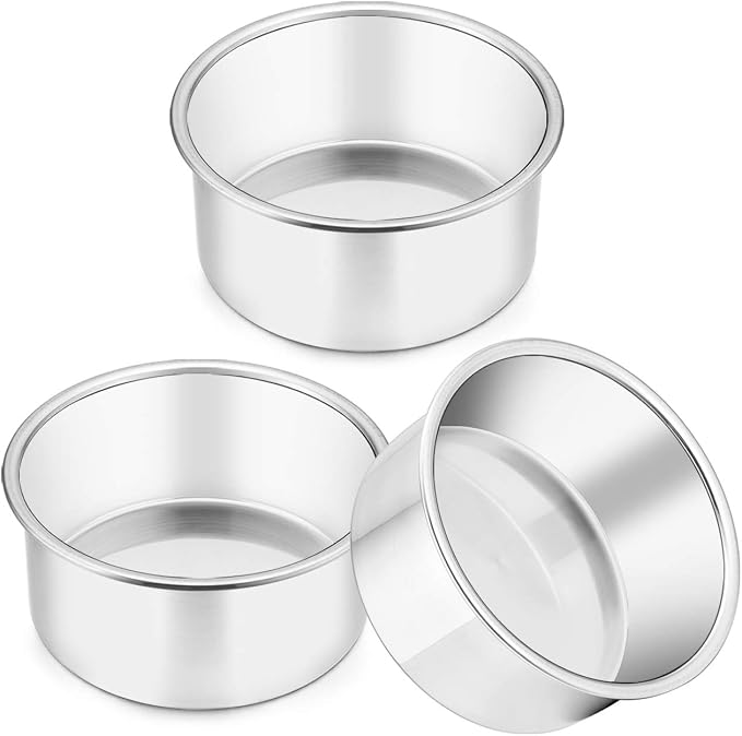 TeamFar 4 Inch Cake Pan, Stainless Steel Mini Cake Pan Round Baking Tins | Set of 3, Small Tier Cake Baking Pans Tins For Baking Steaming Serving, Healthy & Sturdy, Easy Clean & Dishwasher Safe by TeamFar