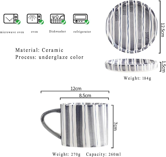 Espresso Cups Ceramic Coffee Mug Series European Striped Dot Coffee Cup And Saucer Mug Cake Plate Afternoon Tea Set Tea Cup And Saucer,A - Image 2