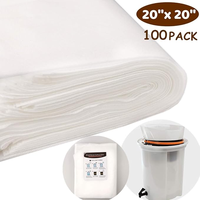 100 Pack Commercial Cold Brew Coffee Filters - 20''x 20'' Cold Brew System Filter Bags Disposable Brewing Bags Commercial Coffee Filters Fits 5 Gallon Buckets Coffee Shop Restaurants