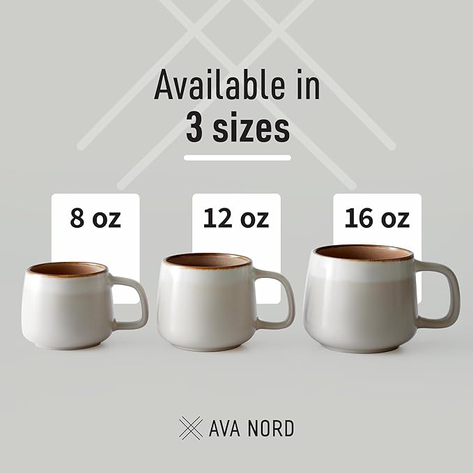 Ava Nord Stoneware Ceramic Coffee Mugs Set of 4-12 oz - Sage Ash | Lead-Free, Non-Toxic, Freezer - Microwave & Dishwasher Safe, Comfortable Handle, Aesthetic Nordic Design for Tea, Latte - Image 5